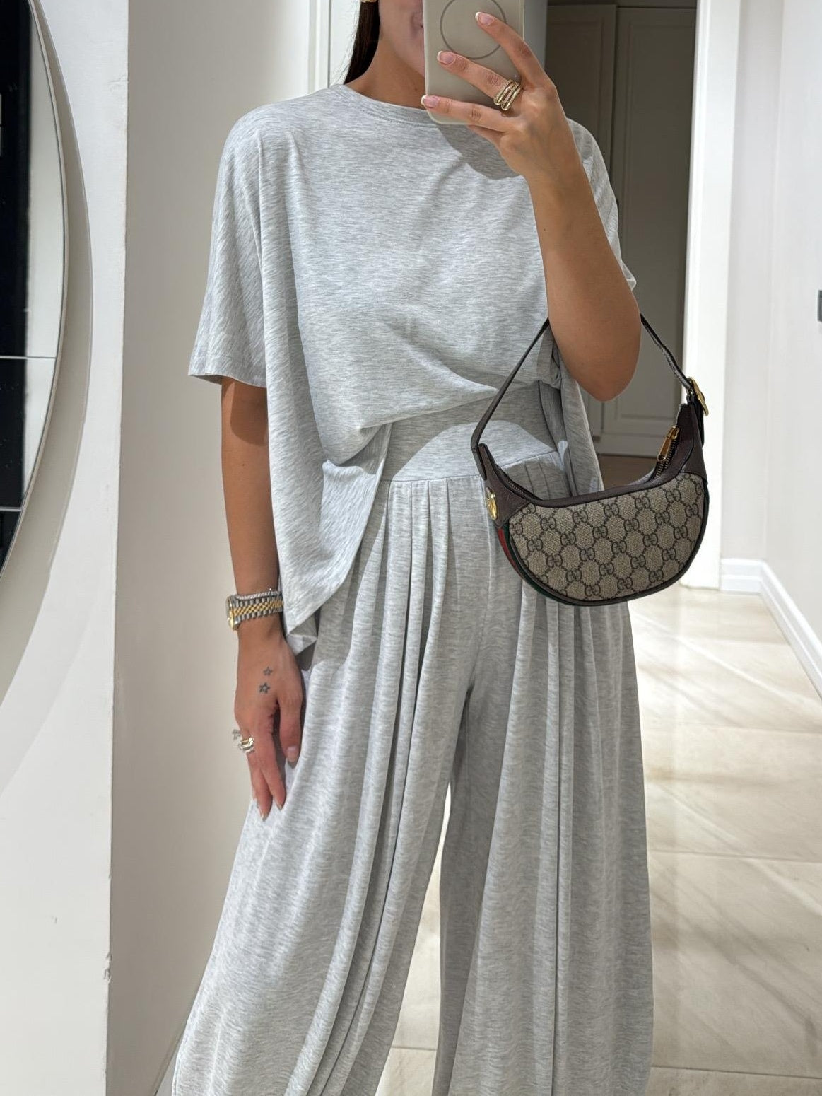Light Casual Top and Wide-leg Pants Set