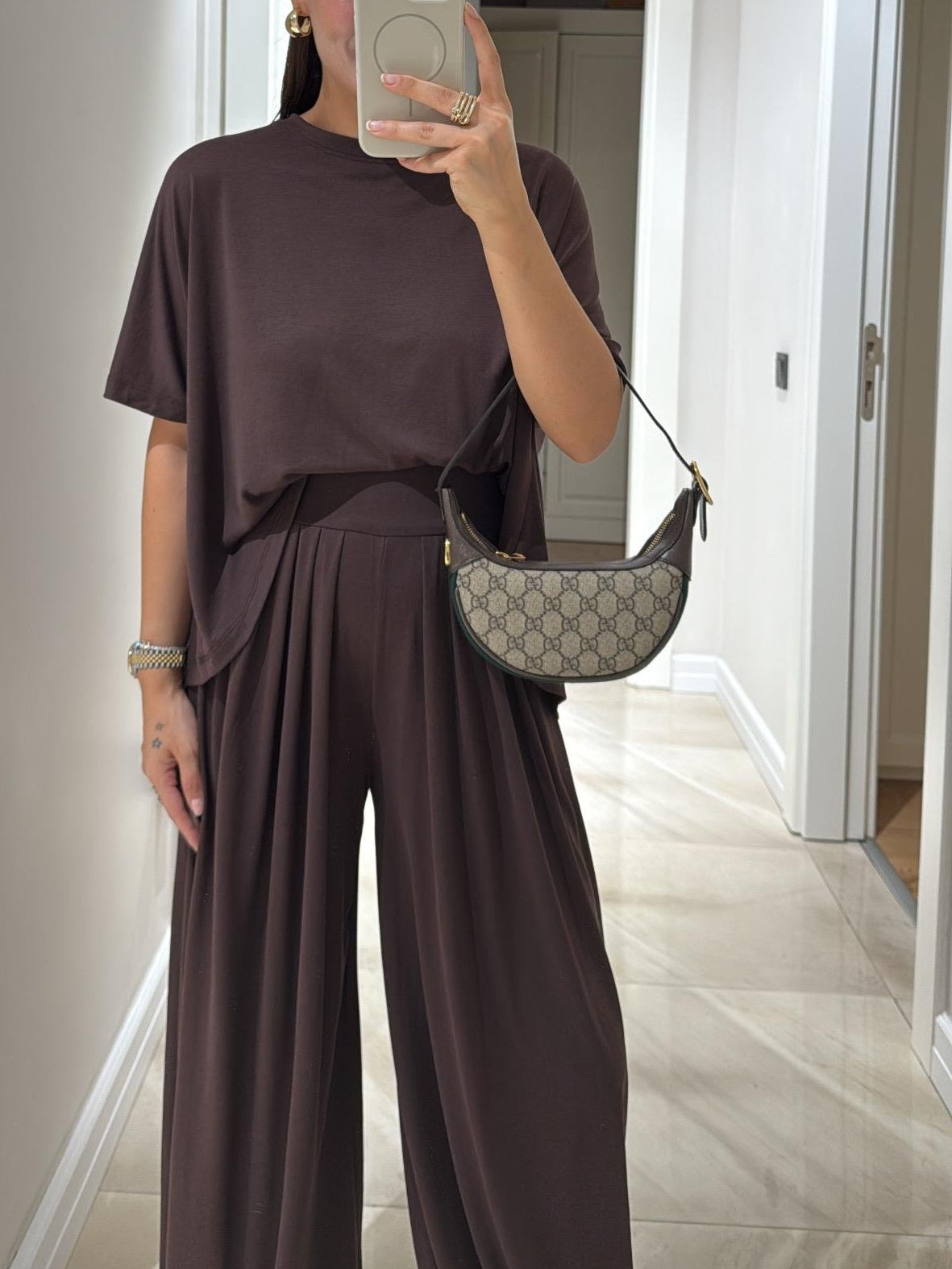 Light Casual Top and Wide-leg Pants Set