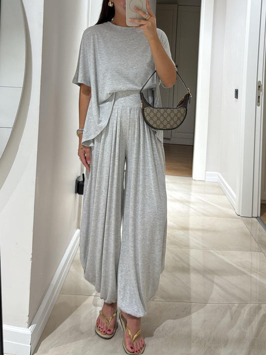 Light Casual Top and Wide-leg Pants Set
