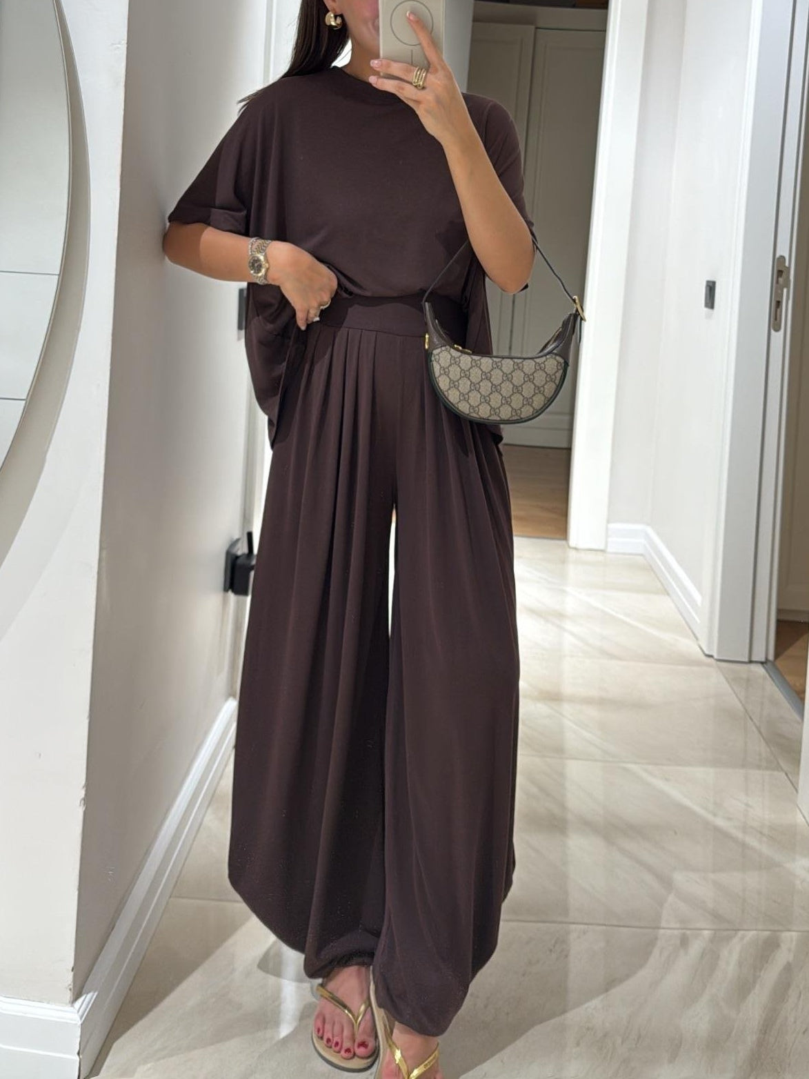 Light Casual Top and Wide-leg Pants Set