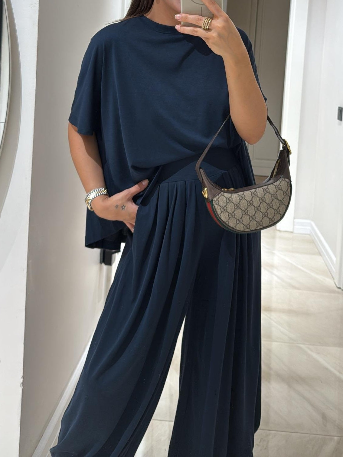 Light Casual Top and Wide-leg Pants Set